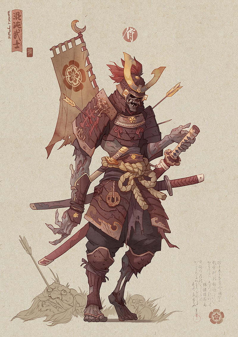 Demon Samurai, skeleton, helmet, katana, sword, armor, clothes, flag, HD  phone wallpaper | Peakpx