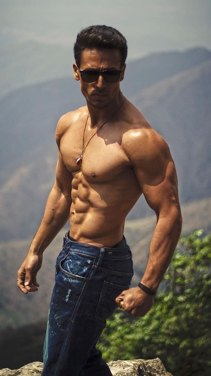 Tiger Shroff Ka, Mountains Background, tiger shroff shirtless, indian actor, HD phone wallpaper