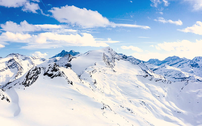 Alps, winter, mountains, snowdrifts, Austria, Europe, HD wallpaper