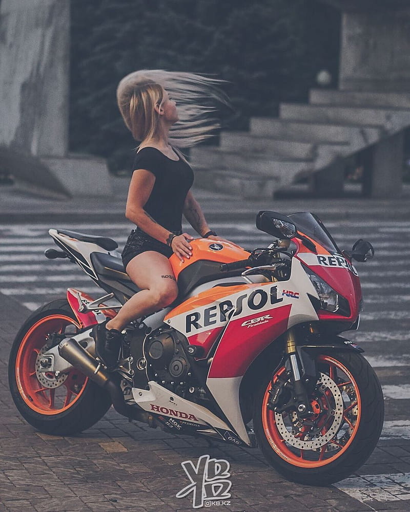 Honda Repsol Lady, biker, girl, moto, motogp, motorcycle, HD phone wallpaper
