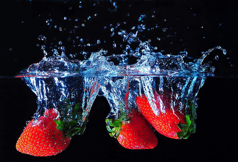 Strawberry, fruit, BOWL, water, Red, HD wallpaper