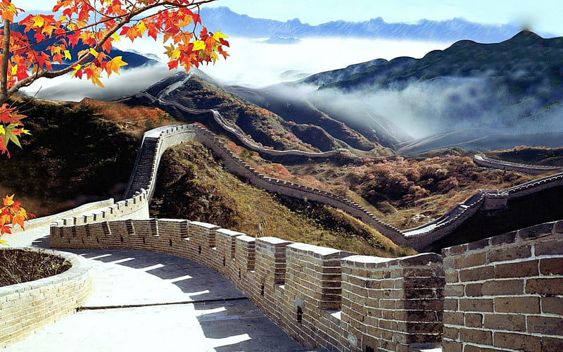 Great Wall of China in Autumn, Ancient, Fog, China, Wall, HD wallpaper