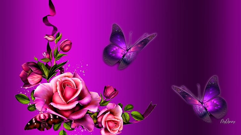 Ravishing, Firefox theme, butterflies, spring, roses, purple, bright, flowers, summer, pink, light, shiny, HD wallpaper