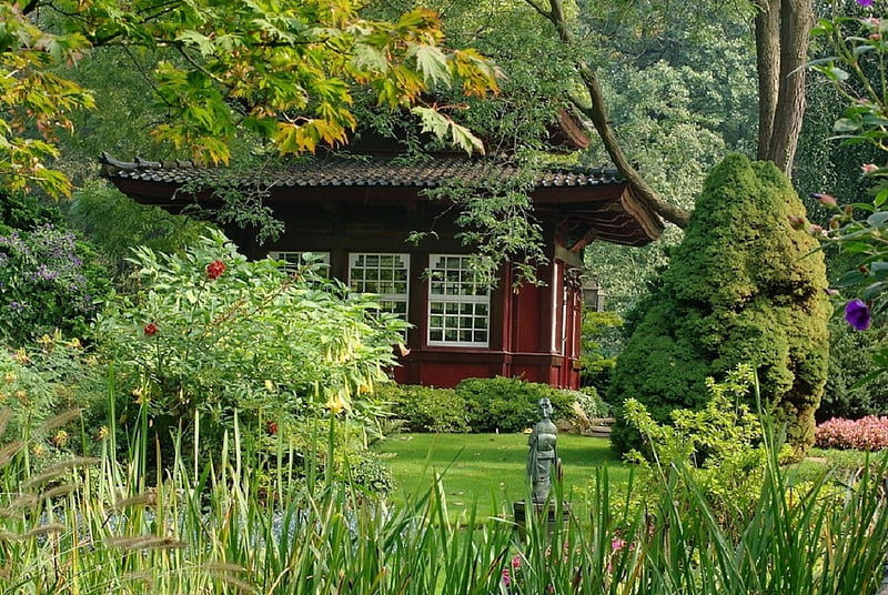 Japanese tea house, Japanese, garden, nature, tea house, HD wallpaper