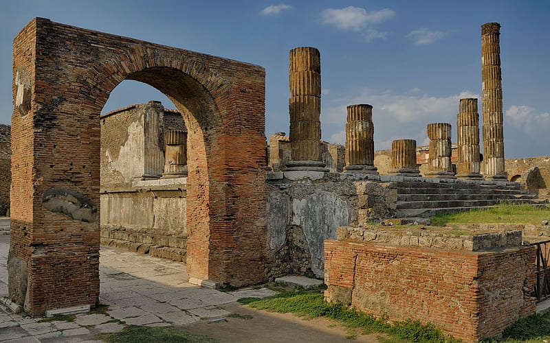 ruins, Pompeii, column, ancient architecture, Italy, HD wallpaper