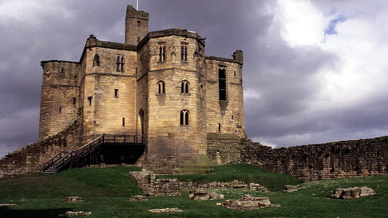 warkworth castle in northumberland england, wall, ancient, castle, grass, HD wallpaper