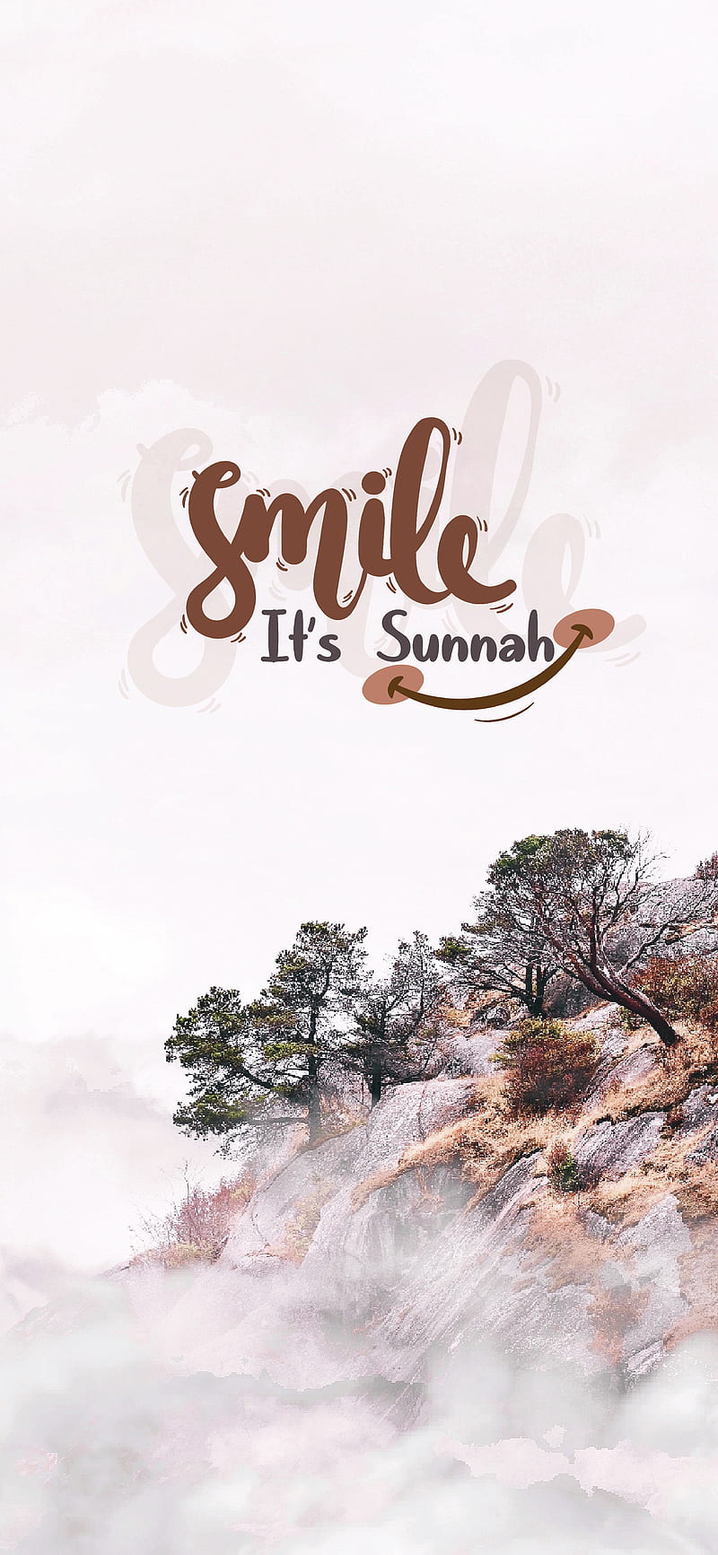 Smile is Sunnah, allah, hill, islam, islamic, muslim, tree, white, HD phone wallpaper