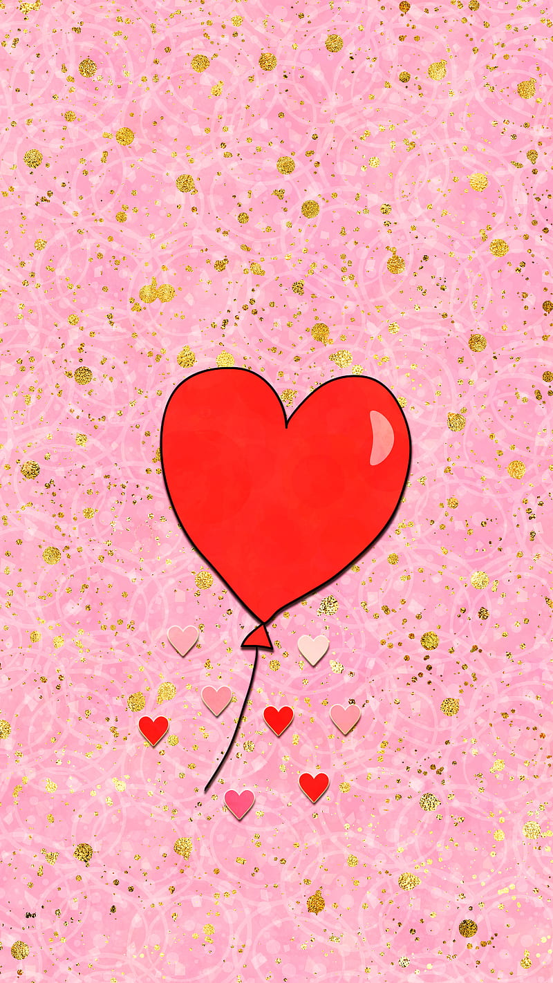 Red Heart Balloon, Valentine, cute, glitter, corazones, love, pink, romantic, HD phone wallpaper