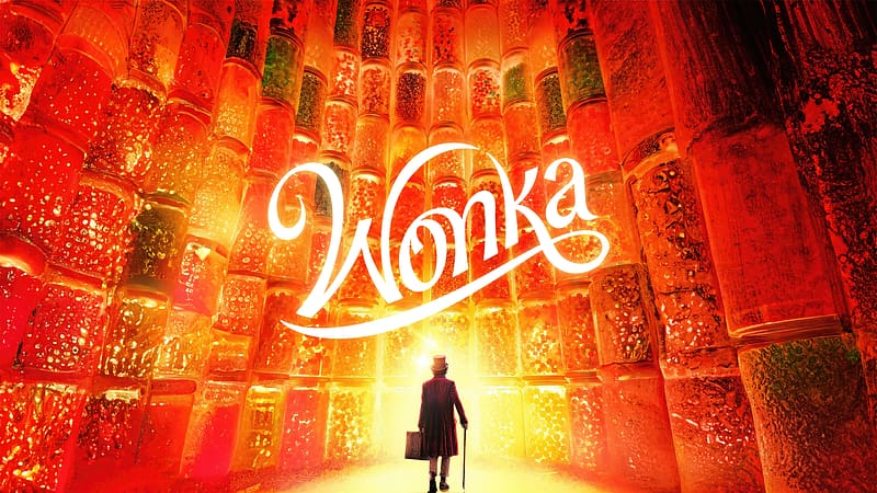 Wonka 2023, afis, timothee chalamer, movie, poster, timothee chalamet, wonka, willy wonka, orange, yellow, HD wallpaper