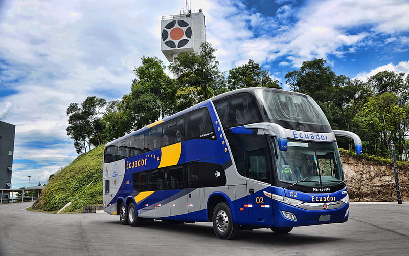Marcopolo Paradiso 1800 DD, blue bus, 2014 buses, passenger transport, road, Marcopolo Buses, double-decker bus, 2014 Marcopolo Paradiso 1800 DD, R, Marcopolo, HD wallpaper