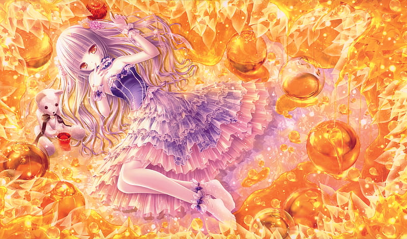 Honey, dress, girl, anime, manga, yellow, pink, tinkle, HD wallpaper