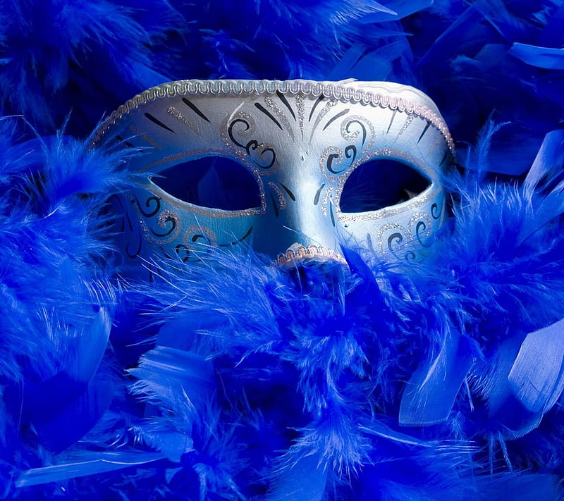 Masquerade, blue, eyes, feathers, fine, mask, HD wallpaper