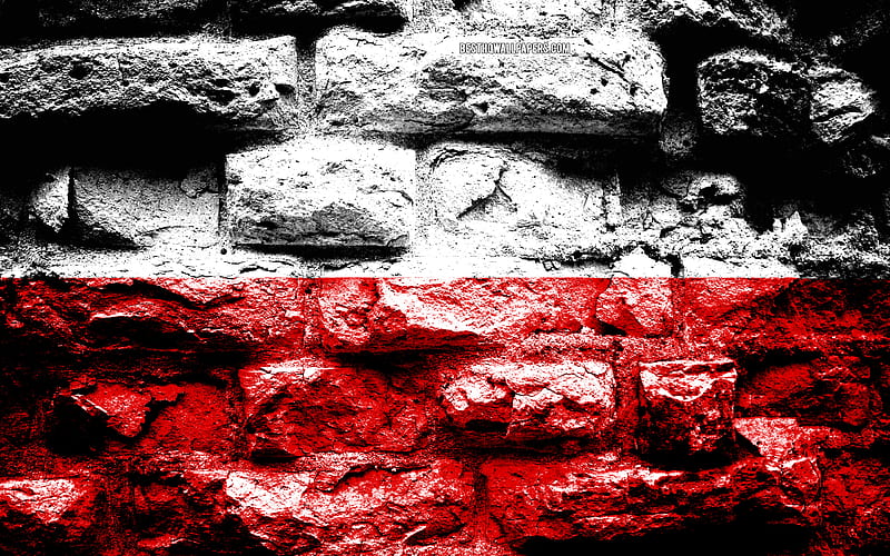 Poland flag, grunge brick texture, Flag of Poland, flag on brick wall, Poland, Europe, flags of european countries, HD wallpaper