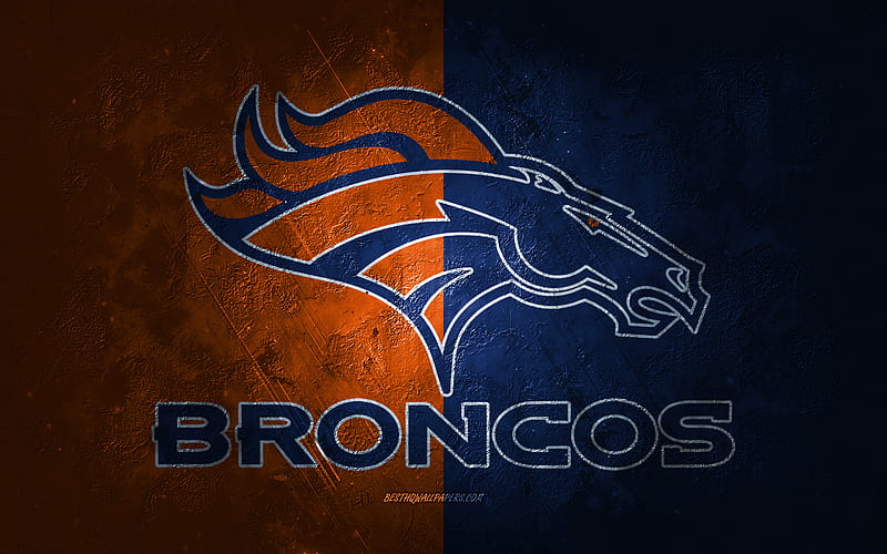 Denver Broncos, American football team, blue orange stone background, Denver Broncos logo, grunge art, NFL, American football, USA, Denver Broncos emblem, HD wallpaper