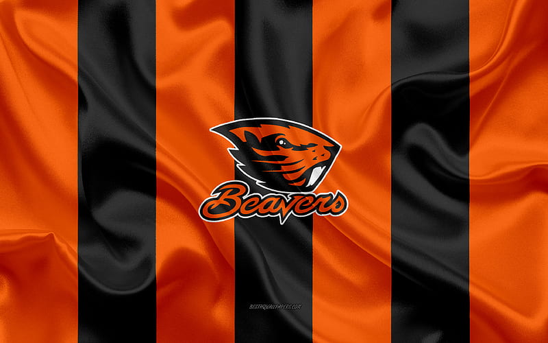 Oregon State Beavers, American football team, emblem, silk flag, orange-black silk texture, NCAA, Oregon State Beavers logo, Corvallis, Oregon, USA, American football, HD wallpaper