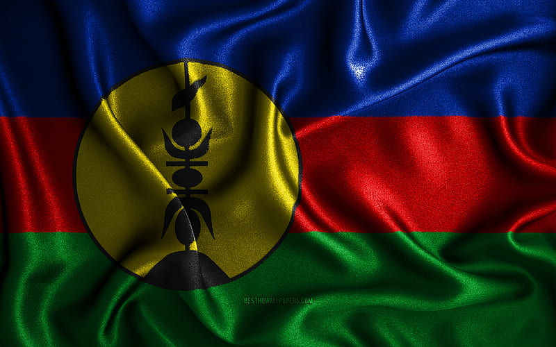 New Caledonian flag silk wavy flags, Oceanian countries, national symbols, Flag of New Caledonia, fabric flags, 3D art, New Caledonia, Oceania, New Caledonia 3D flag, HD wallpaper