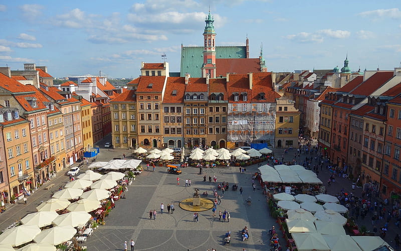 Marketplace in Warsaw, Poland, Poland, marketplace, houses, Warsaw, HD wallpaper