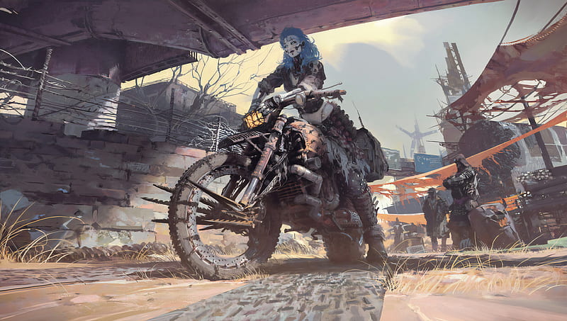 Cyborg Girl On Bike, artist, artwork, artstation, HD wallpaper