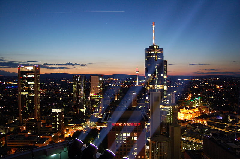 Frankfurt (Germany), germany, lighting, buildings, skyline, frankfurt, bank, HD wallpaper