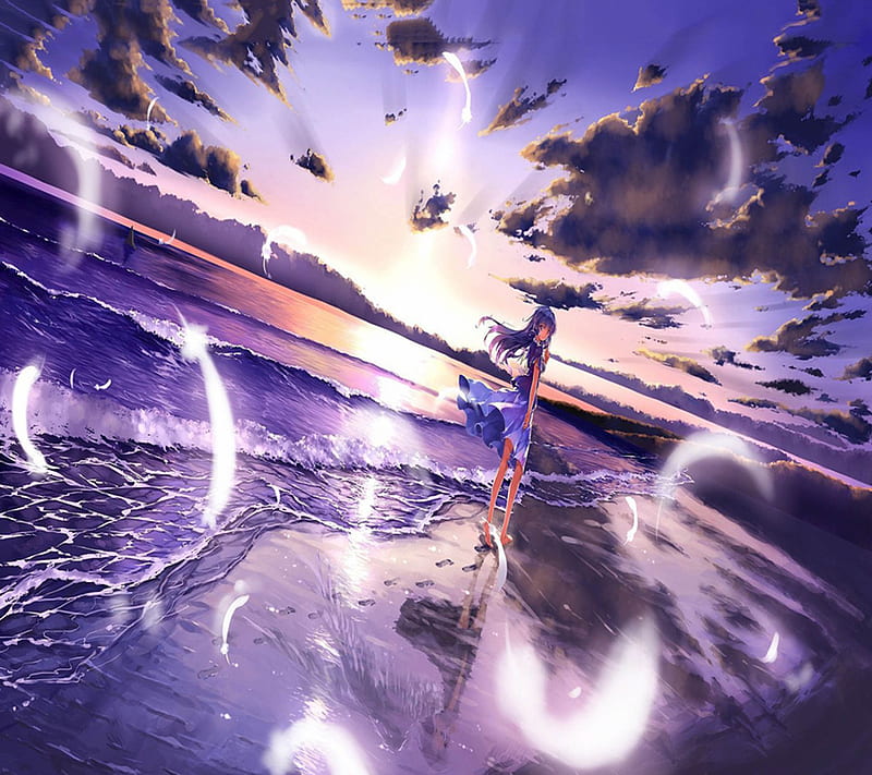 person on the beach beautiful girl at beach anime digital art illustration  painting wallpaper Stock Illustration  Adobe Stock