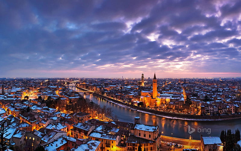 European Winter Night town-2015 Bing theme, HD wallpaper