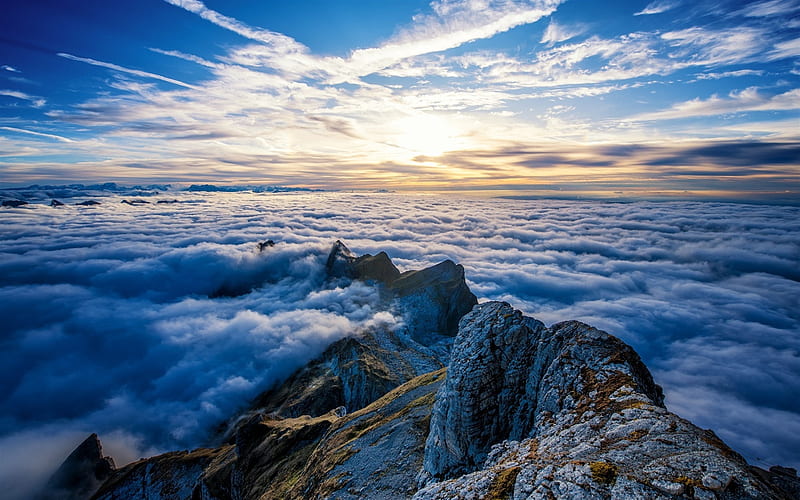 Switzerland, mountains, clouds, mountain peak, rocks, HD wallpaper
