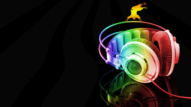 Colorful Headphone In Black Background Music, HD wallpaper