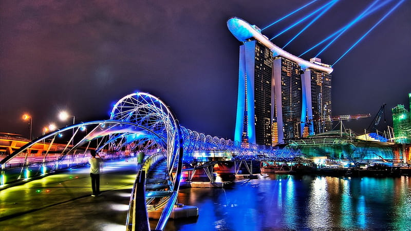 magnificent modern bridge at night r, city, bridge, r, lights, night, HD wallpaper