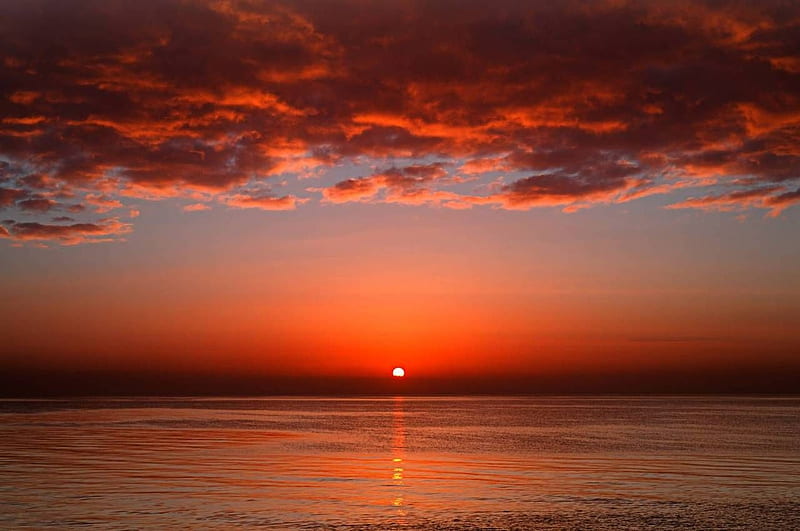 Red Sunset Seas, skies, red, seas, sunset, HD wallpaper
