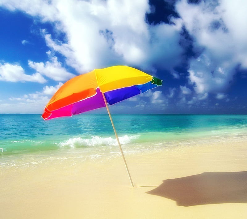 Colorful Umbrella, abstract, beach, clouds, nature, HD wallpaper | Peakpx