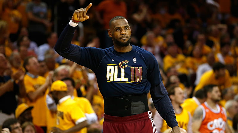 LeBron James Is Showing One Hand In The Air Wearing Blue Tshirt And Red Shorts Sports, HD wallpaper