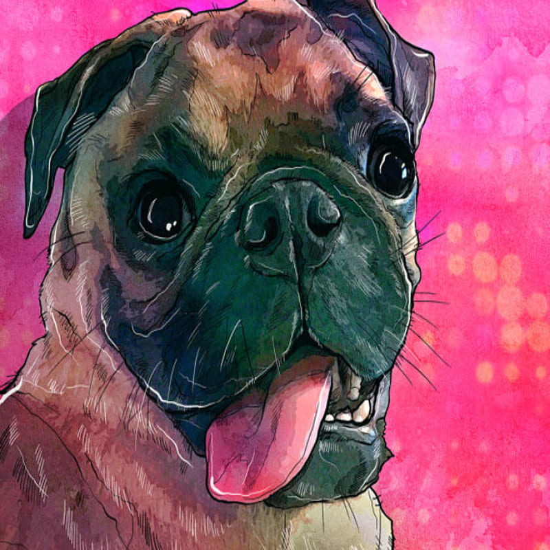Pink pug, cute, dog, dogs, pet, pop art, puggle, puggy, puppy, HD phone wallpaper