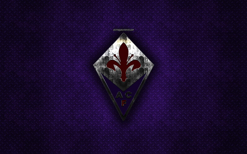 ACF Fiorentina, Italian football club, purple metal texture, metal logo, emblem, Florence, Italy, Serie A, creative art, football, HD wallpaper