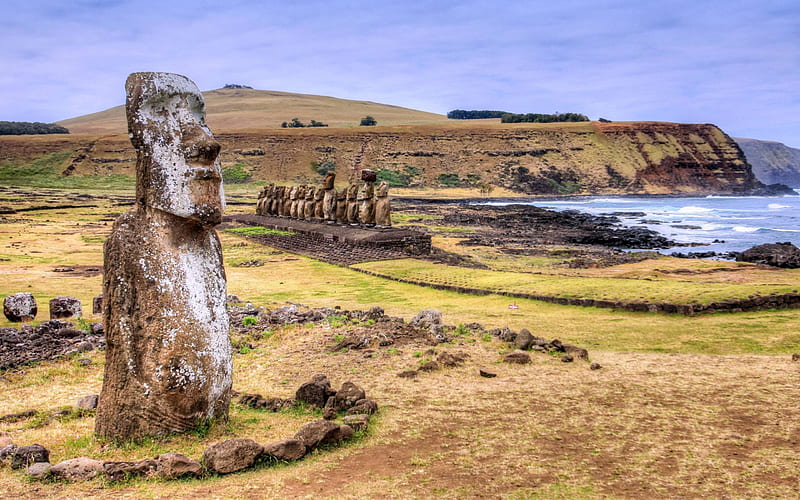 Rapa Nui Stones on Easter Island, Chile, Easter Island, Ancient, Stones, Chile, HD wallpaper