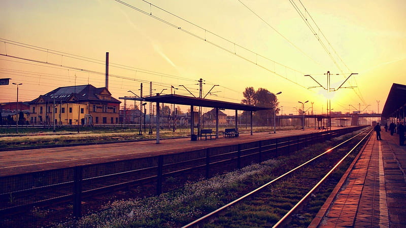 Old Train Station at Sunset, Station, Sunset, Train, Building, Old, Railway, HD wallpaper