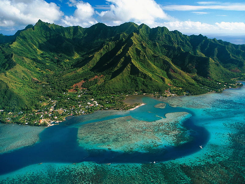 Aerial View of Moorea Island, polynesia, french, ocean, nature, island, HD wallpaper