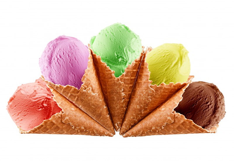 Ice Cream, ice-cream, colorful, food, wafer cone, dessert, sweet, HD wallpaper