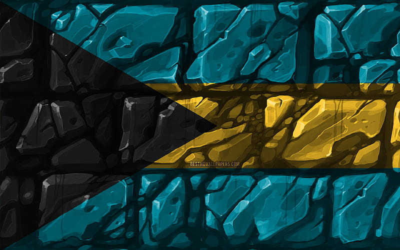 Bahamas flag, brickwall North American countries, national symbols, Flag of Bahamas, creative, Bahamas, North America, Bahamas 3D flag, HD wallpaper