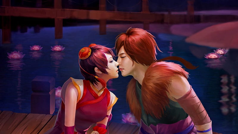 Shining Lotus, fantasy, romance, eastern, love, HD wallpaper