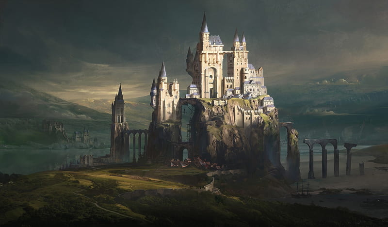 majestic castle, fantasy world, landscape, scenic, Fantasy, HD wallpaper