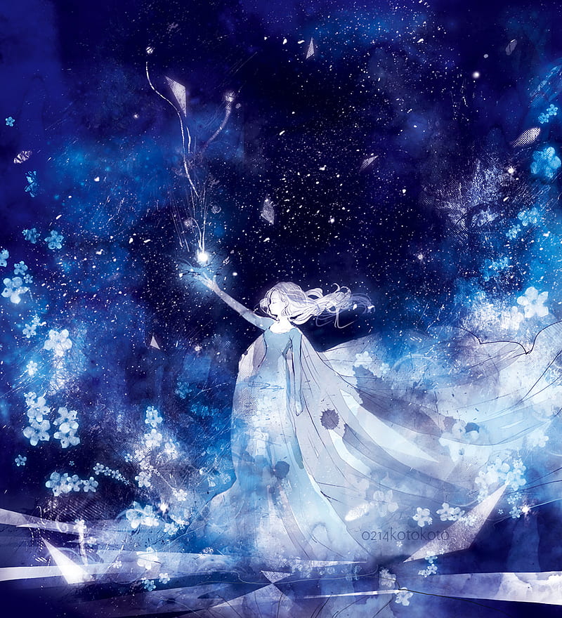 anime, anime girls, stars, night, night sky, HD phone wallpaper