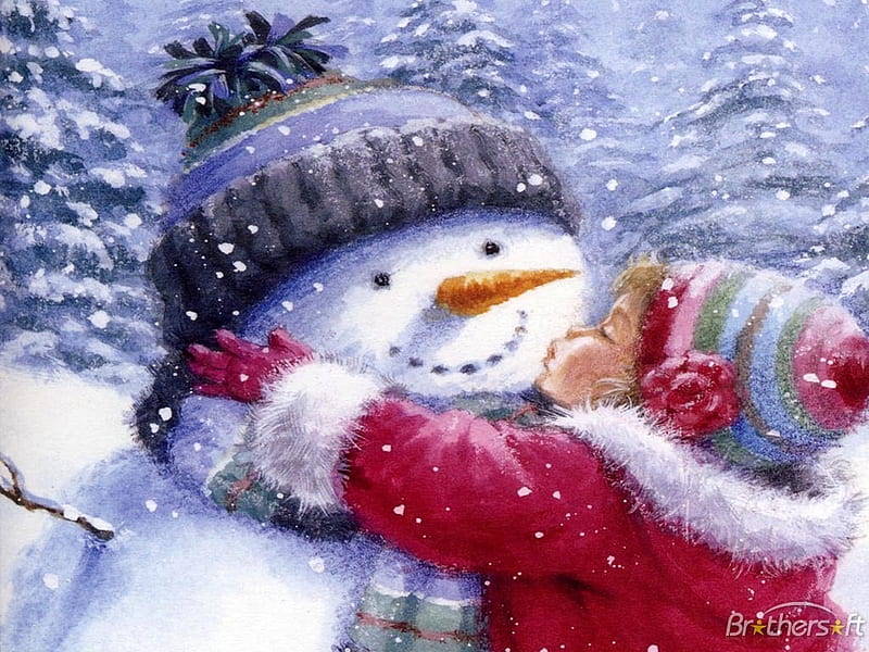 All I Want For Christmas Is You, jolly, kiss, cold, stones, coats, love, carrot, outside, hats, christmas, trees, snowman, pines, winter, memories, flakes, girl, snow, scarf, HD wallpaper