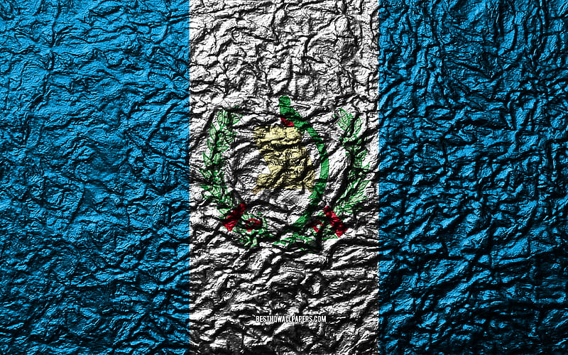 Flag of Guatemala stone texture, waves texture, Guatemala flag, national symbol, Guatemala, South America, stone background, HD wallpaper