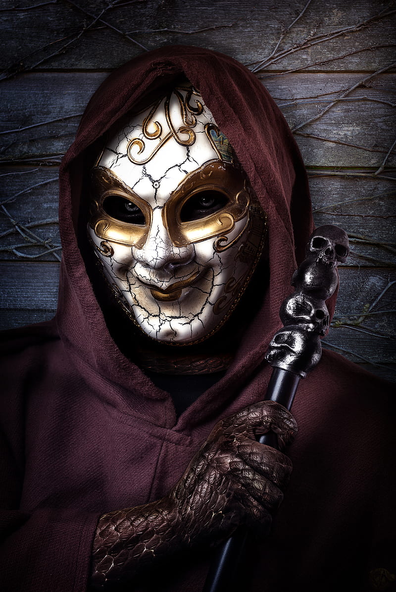 Man, mask, hood, cane, outfit, HD phone wallpaper | Peakpx