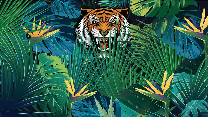 Hidden Tiger Behind Jungle Leaves Wall Mural. Peel and Stick – StickerBrand, Jungle Illustration, HD wallpaper