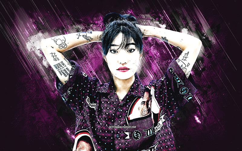 Peggy Gou, South Korean DJ, Kim Min-ji, purple stone background, EDM, HD wallpaper