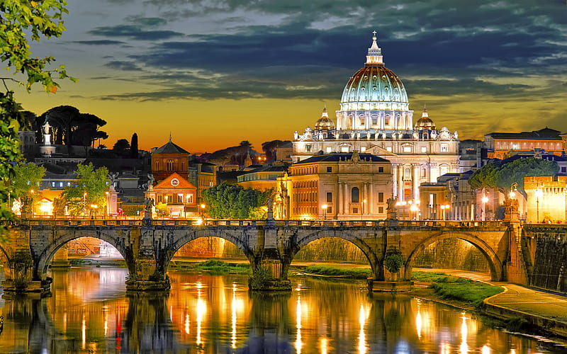 Saint Peters Basilica Vatican, nightscapes, italian landmarks, Rome, Italy, HD wallpaper