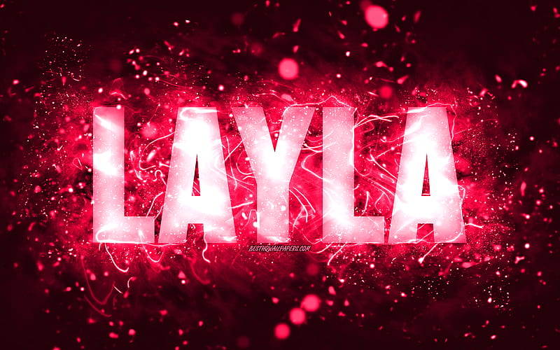 Happy Birtay Layla pink neon lights, Layla name, creative, Layla Happy Birtay, Layla Birtay, popular american female names, with Layla name, Layla, HD wallpaper