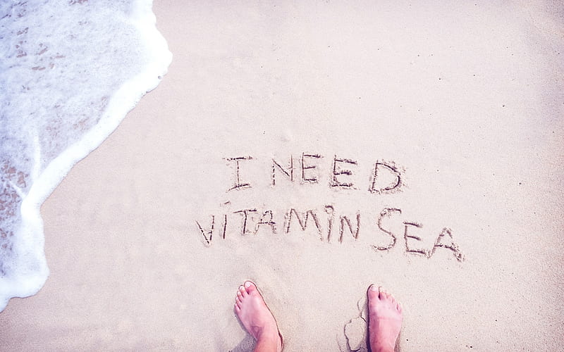 beach, sand, vara, water, summer, sea, word, card, HD wallpaper