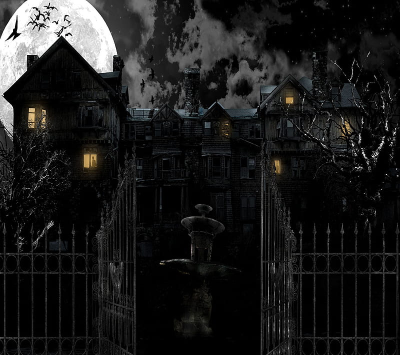 Haunted House, moon, new, night, HD wallpaper